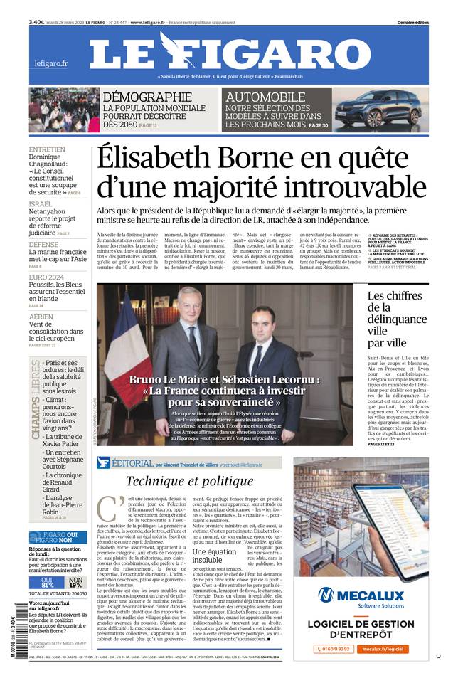 Le Figaro Une du 28 mars 2023