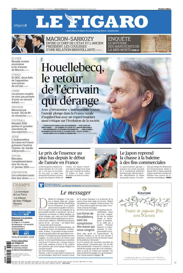 Le Figaro 27 décembre 2018 Le Figaro du 27 décembre 2018 à télécharger sur iPad