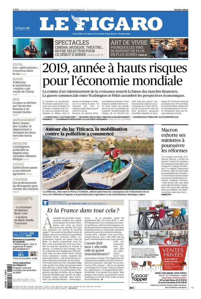 Le Figaro 05 janvier 2019 Le Figaro du 05 janvier 2019 à télécharger sur iPad