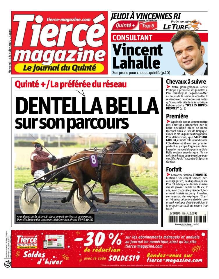 Tiercé Magazine 16 janvier 2019 Abonnement Tiercé Mag Pas Cher avec le BOUQUET ePresse.fr