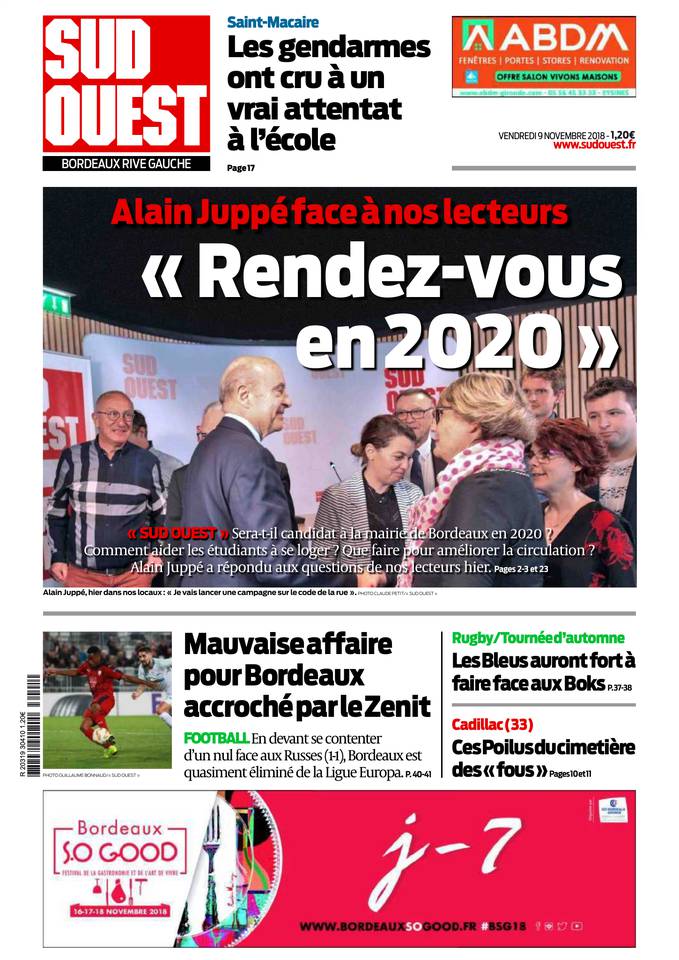Sud Ouest 09 novembre 2018 Sud Ouest du 09 novembre 2018 à télécharger sur iPad