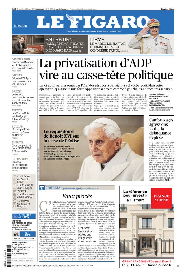 Le Figaro 12 avril 2019 Le Figaro du 12 avril 2019 à télécharger sur iPad