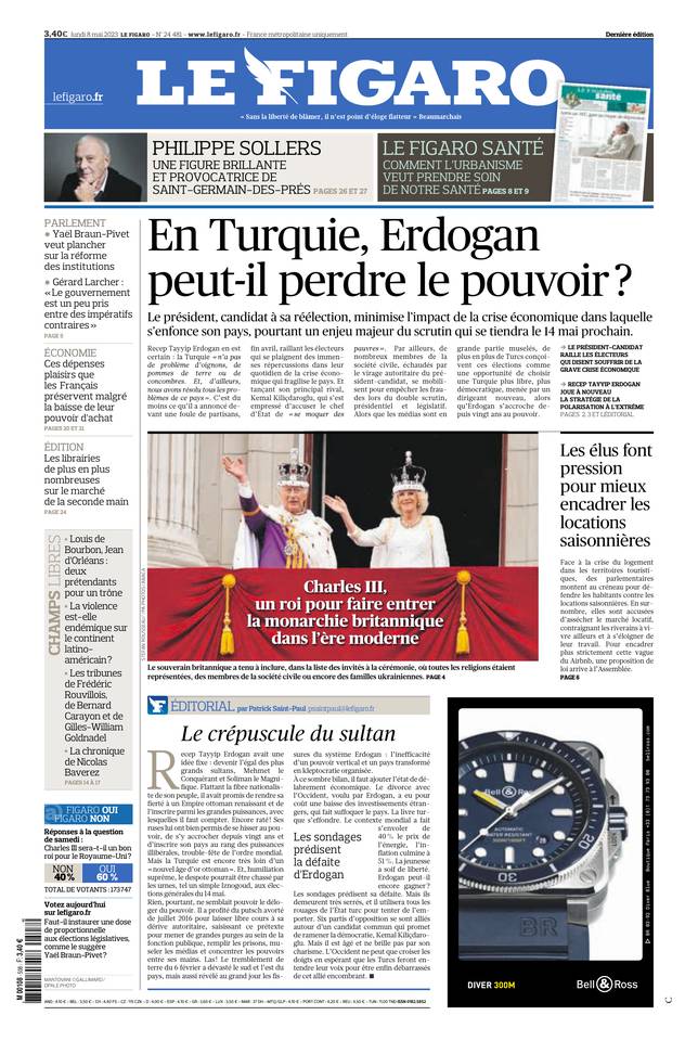 Le Figaro Une du 8 mai 2023
