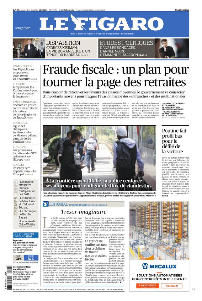 Le Figaro Une du 10 mai 2023