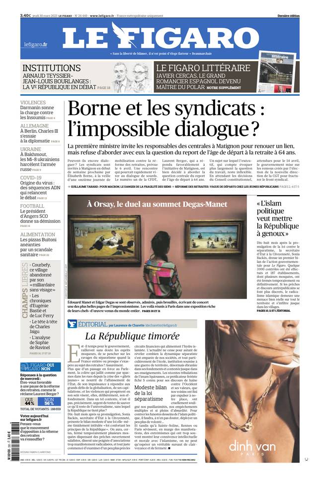 Le Figaro Une du 30 mars 2023