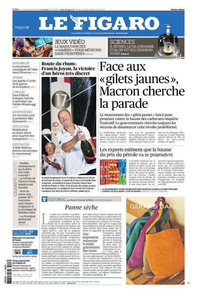 Le Figaro 13 novembre 2018 Le Figaro du 13 novembre 2018 à télécharger sur iPad