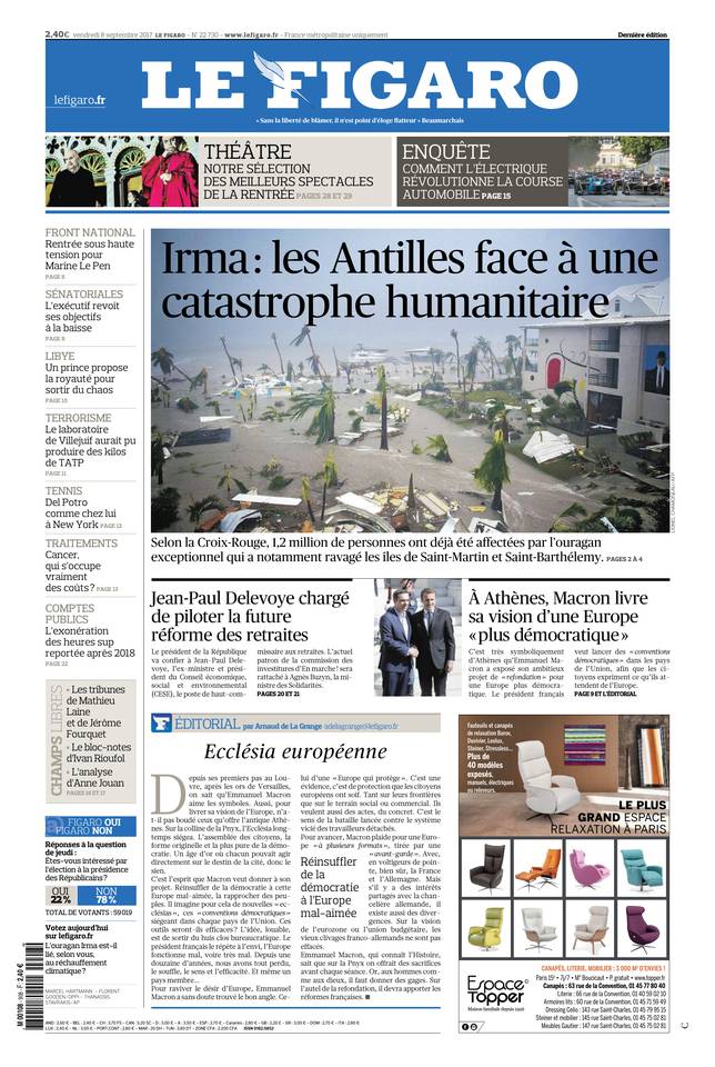 Le Figaro 08 septembre 2017 Le Figaro du 08 septembre 2017 à télécharger sur iPad