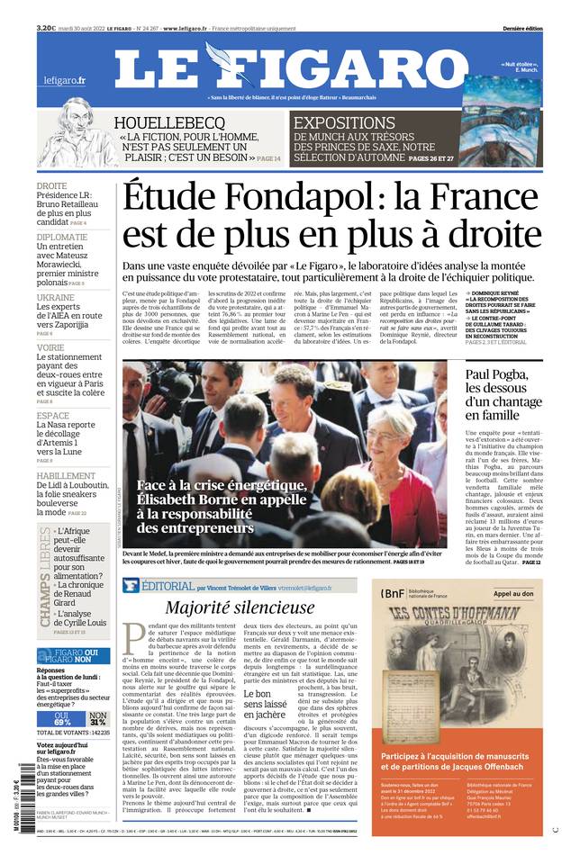 Le Figaro Une du 30 août 2022