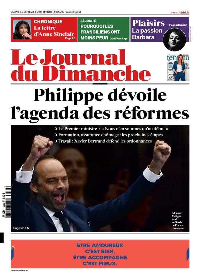Le Journal du Dimanche 03 septembre 2017 Le Journal du Dimanche N°3686 du 03 septembre 2017 à télécharger sur iPad