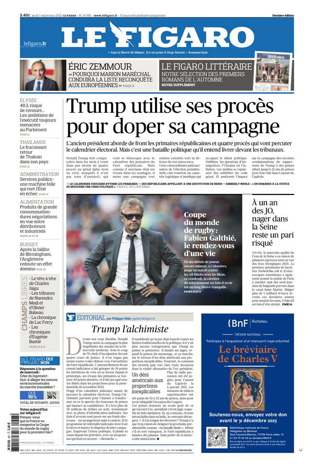 Le Figaro Une du 7 septembre 2023