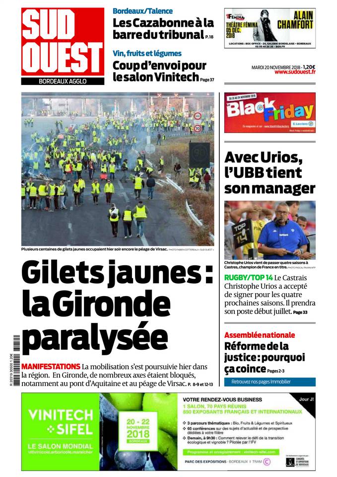 Sud Ouest 20 novembre 2018 Sud Ouest du 20 novembre 2018 à télécharger sur iPad
