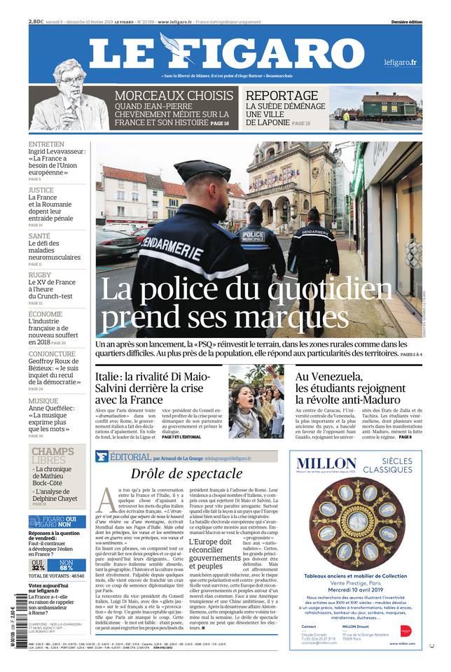 Le Figaro 09 février 2019 Le Figaro du 09 février 2019 à télécharger sur iPad