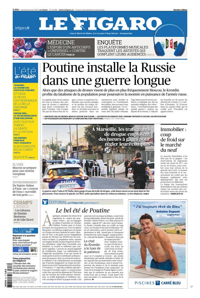 Le Figaro Une du 18 août 2023