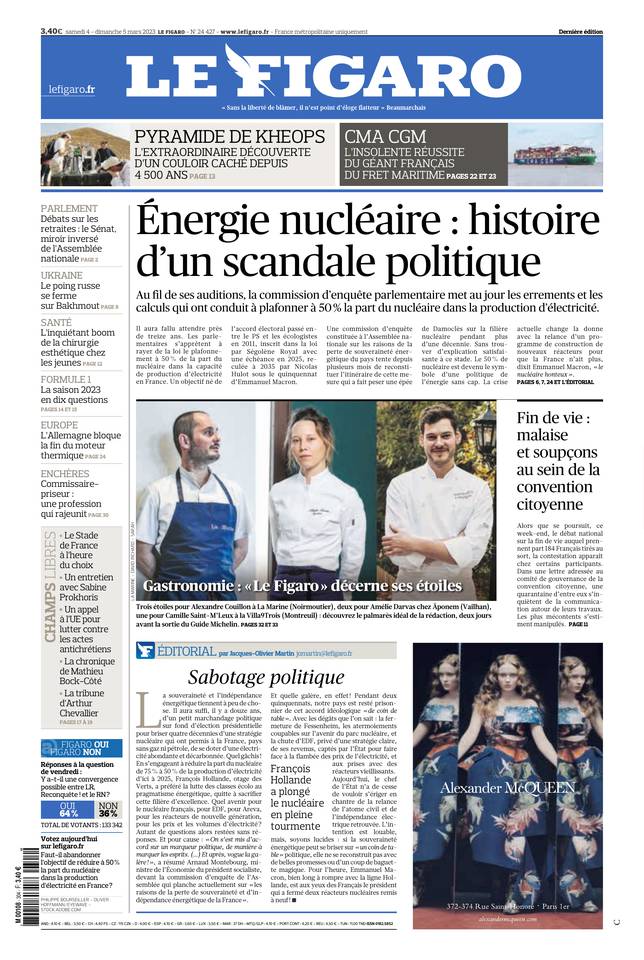 Le Figaro Une du 4 mars 2023