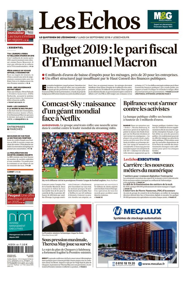 Les Echos 24 septembre 2018 Abonnement aux Échos Pas Cher avec le BOUQUET ÉCONOMIE ePresse.fr