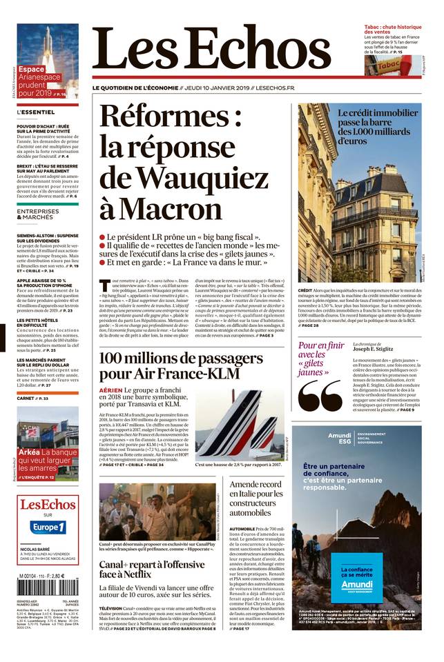 Les Echos 10 janvier 2019 Les Echos du 10 janvier 2019 à télécharger sur iPad