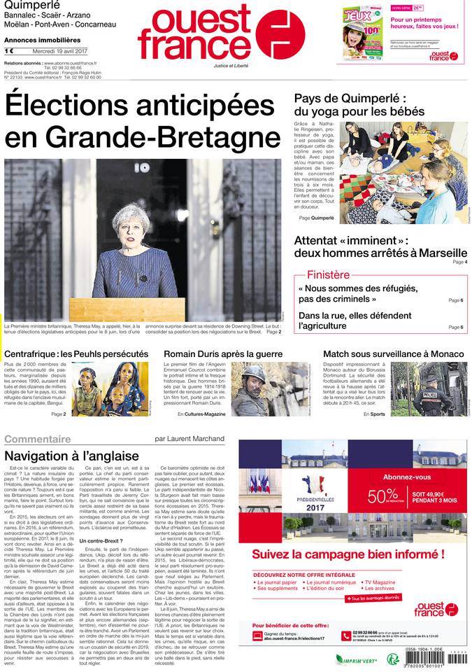 Ouest-France 19 avril 2017 Ouest-France du 19 avril 2017 à télécharger sur iPad