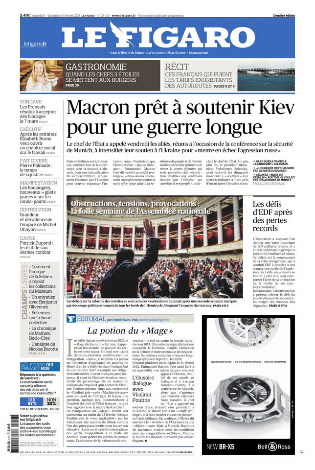 Le Figaro Une du 18 février 2023