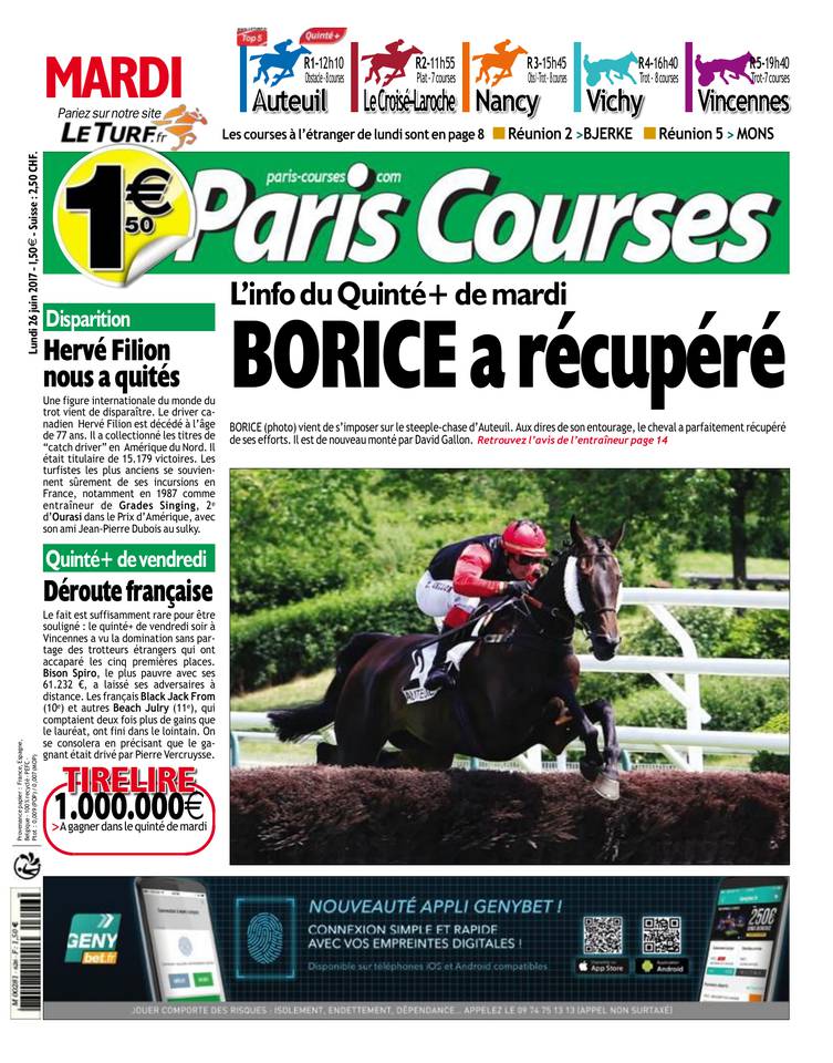 Paris Courses 26 juin 2017 Abonnement Paris Courses Pas Cher avec le BOUQUET ePresse.fr