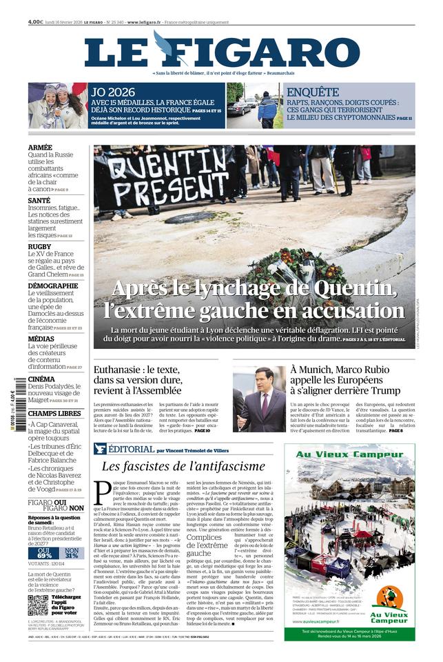 Le Figaro Une du 16 février 2026