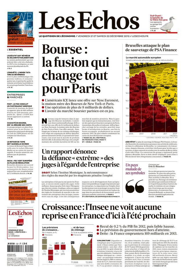 Les Echos 21 décembre 2012 Les Echos du 21 décembre 2012 à télécharger sur iPad