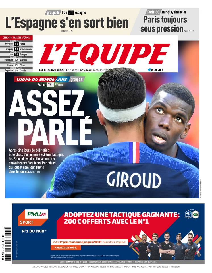 L'Équipe 21 juin 2018 Abonnement à L'Équipe Pas Cher avec le BOUQUET SPORT ePresse.fr