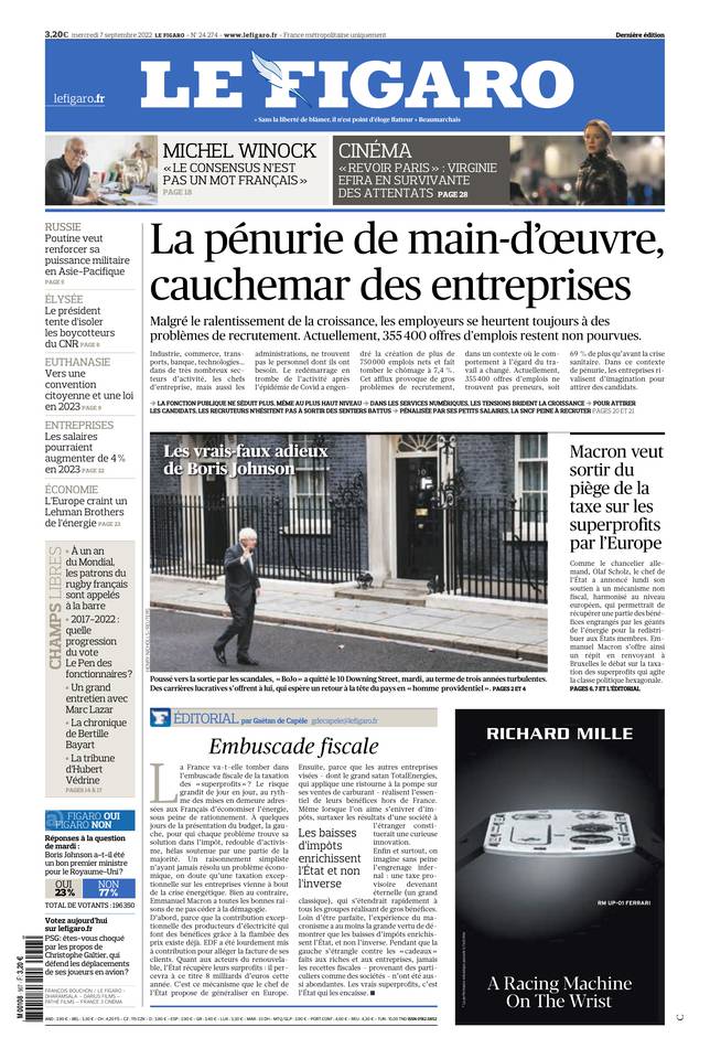 Le Figaro Une du 7 septembre 2022