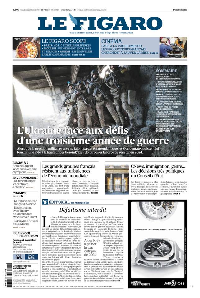 Le Figaro Une du 23 février 2024