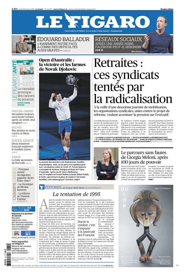Le Figaro Une du 30 janvier 2023