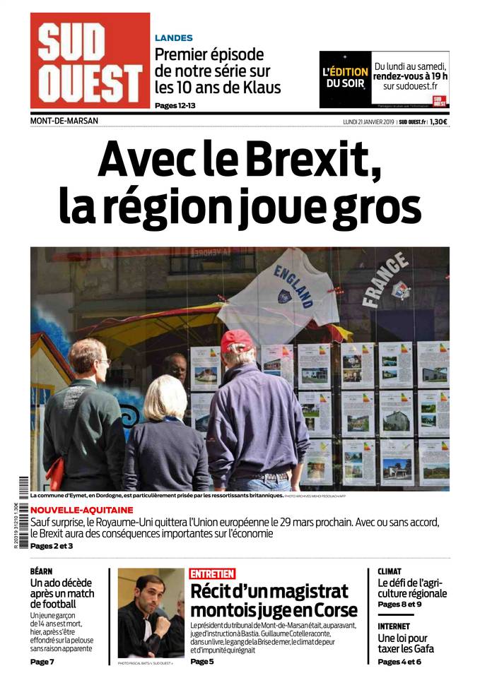 Sud Ouest 21 janvier 2019 Abonnement Sud Ouest Pas Cher avec BOUQUET INFO ePresse.fr
