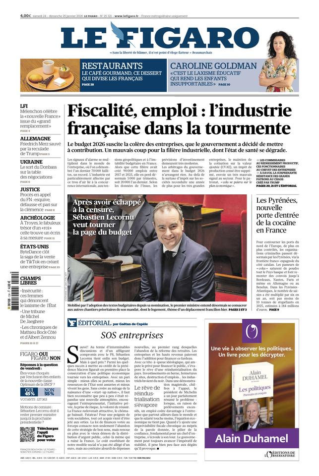 Le Figaro Une du 24 janvier 2026