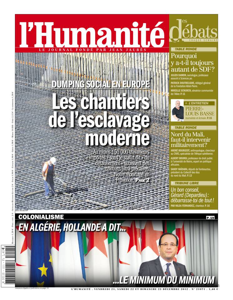 L'Humanité 21 décembre 2012 L'Humanité du 21 décembre 2012 à télécharger sur iPad