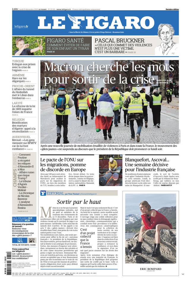 Le Figaro 10 décembre 2018 Le Figaro du 10 décembre 2018 à télécharger sur iPad