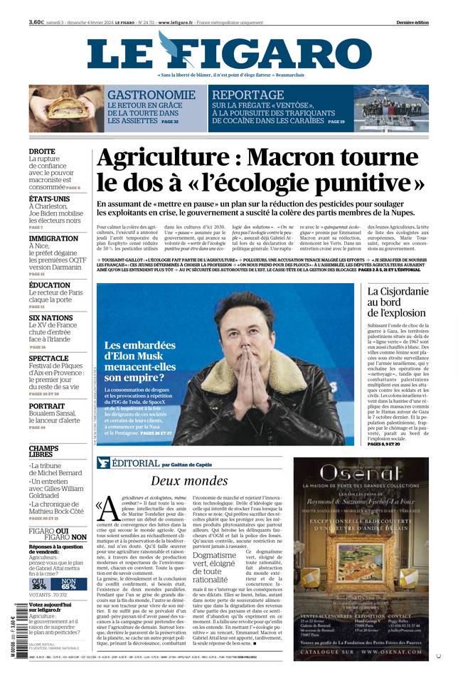 Le Figaro Une du 3 février 2024