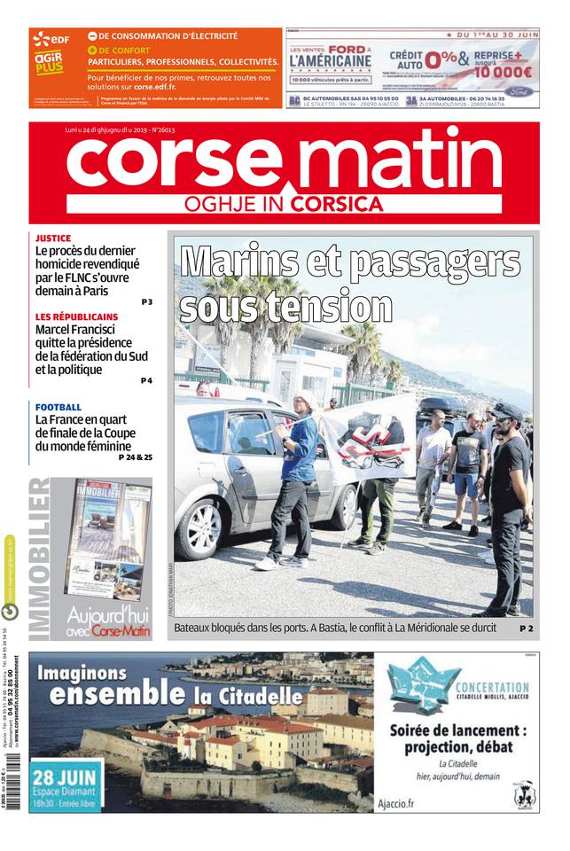 Corse Matin île 24 juin 2019 Corse Matin île du 24 juin 2019