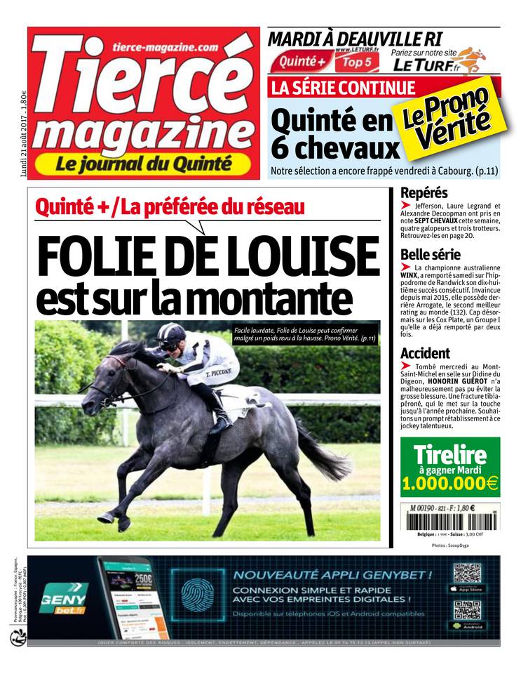 Tiercé Magazine 21 août 2017 Abonnement Tiercé Mag Pas Cher avec le BOUQUET ePresse.fr