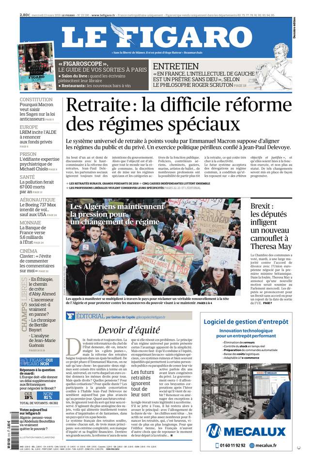 Le Figaro 13 mars 2019 Le Figaro du 13 mars 2019 à télécharger sur iPad