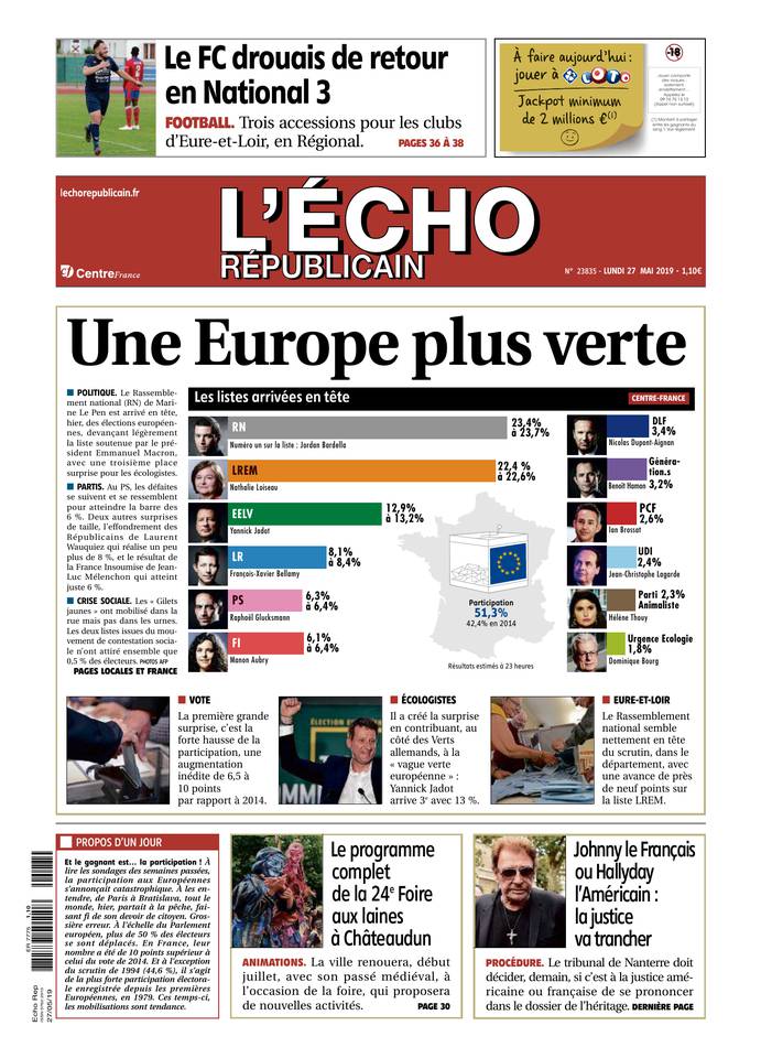 L'Écho Républicain 27 mai 2019 Abonnement L'Écho Républicain Pas Cher avec BOUQUET INFO ePresse.fr