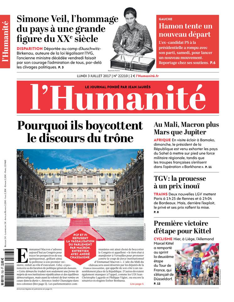L'Humanité 03 juillet 2017 L'Humanité du 03 juillet 2017 à télécharger sur iPad