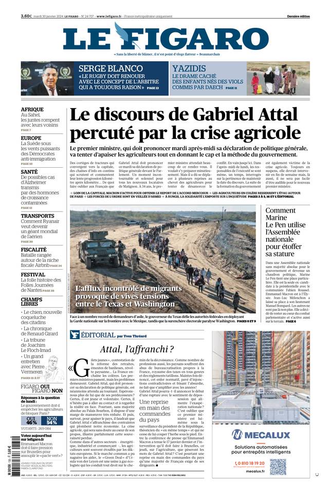 Le Figaro Une du 30 janvier 2024