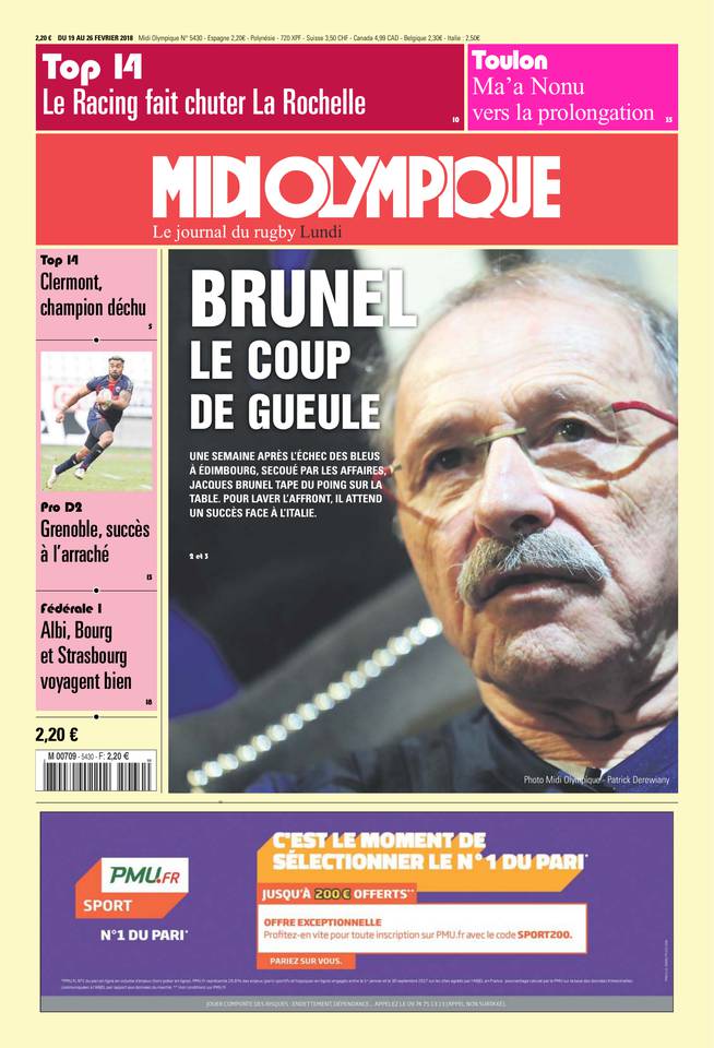 Midi Olympique Rouge 19 février 2018 Midi Olympique Rouge N°5430 du 19 février 2018 à télécharger sur iPad