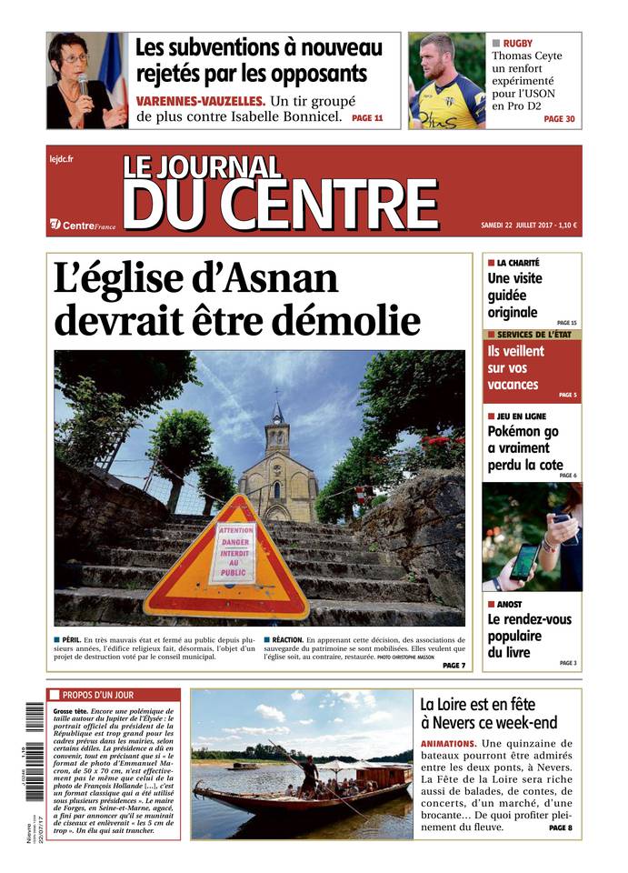 Le Journal du Centre 22 juillet 2017 Abonnement Journal du Centre Pas Cher avec le BOUQUET ePresse.fr