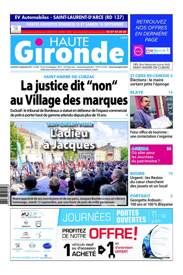 Haute Gironde 15 septembre 2017 Abonnement Haute Gironde Pas Cher avec BOUQUET INFO ePresse.fr