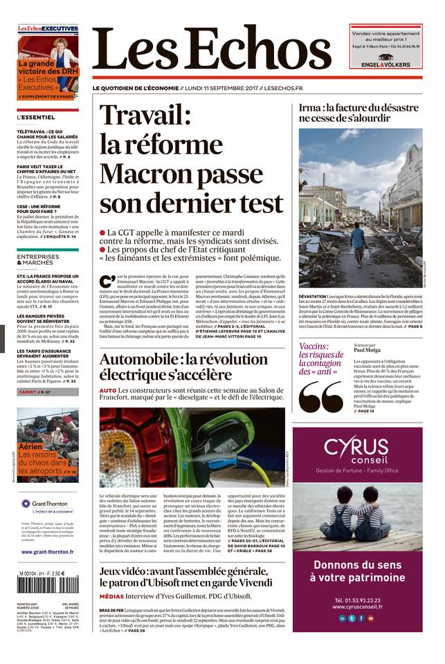 Les Echos 11 septembre 2017 Les Echos du 11 septembre 2017 à télécharger sur iPad