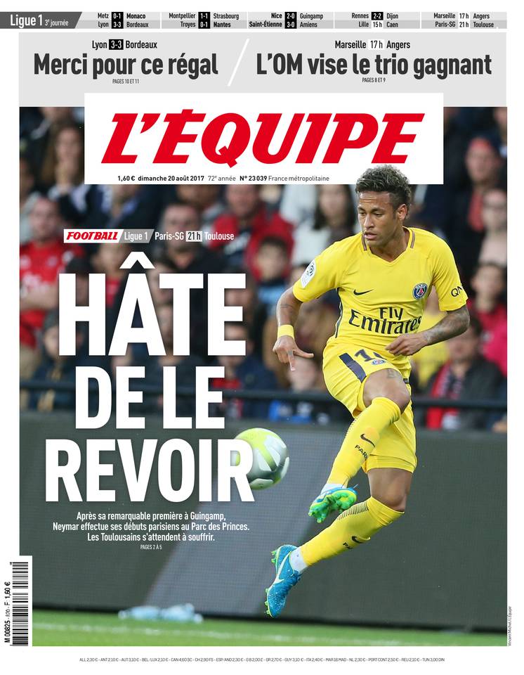 L'Équipe 20 août 2017 Abonnement à L'Équipe Pas Cher avec le BOUQUET SPORT ePresse.fr