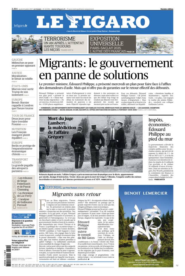 Le Figaro 13 juillet 2017 Le Figaro du 13 juillet 2017 à télécharger sur iPad
