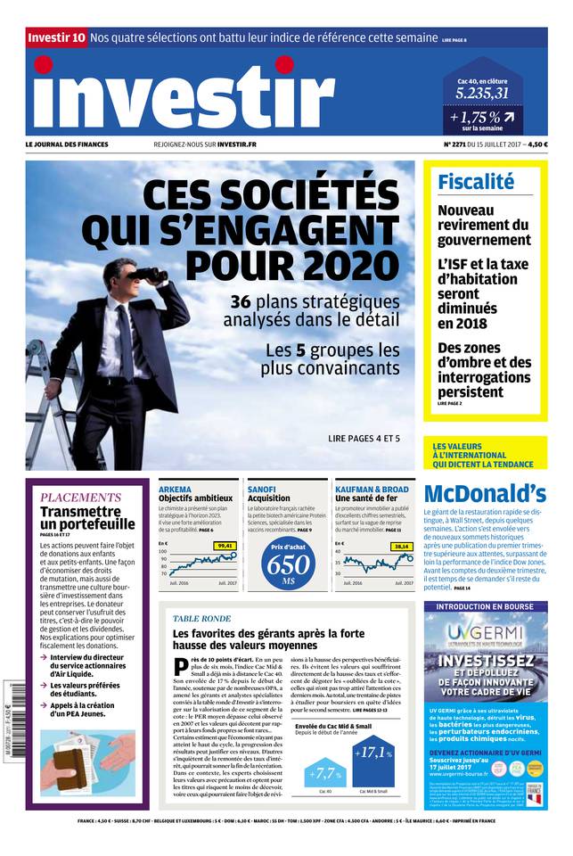 Investir 15 juillet 2017 Investir N°2271 du 15 juillet 2017 à télécharger sur iPad