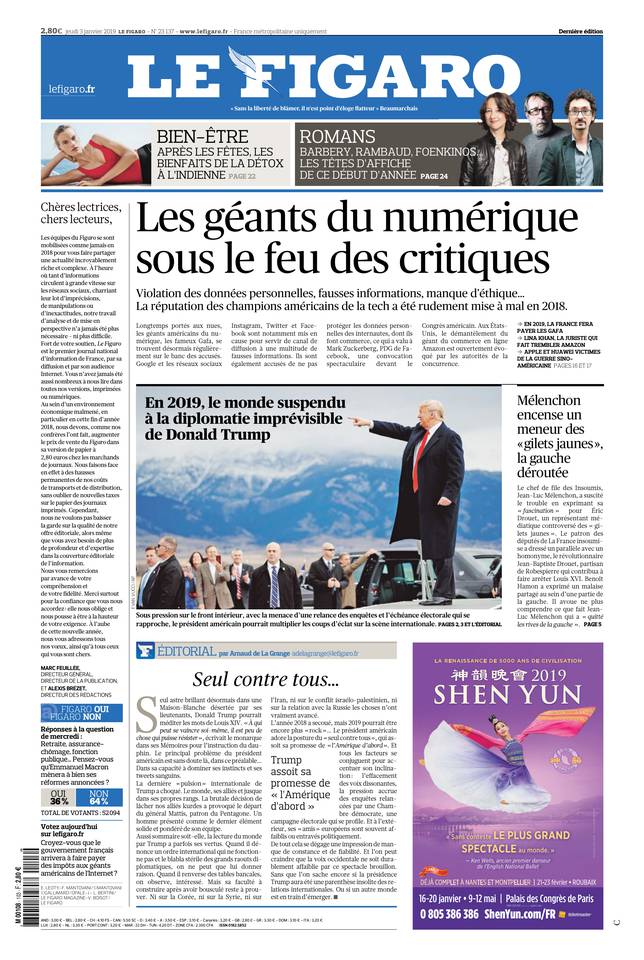 Le Figaro 03 janvier 2019 Le Figaro du 03 janvier 2019 à télécharger sur iPad