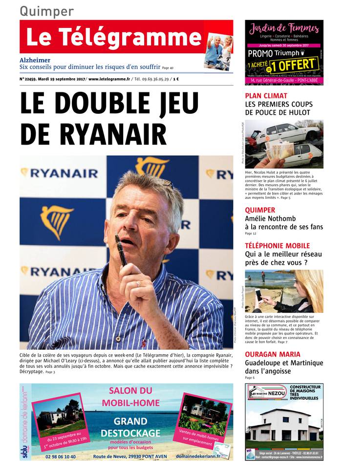 Le Télégramme 19 septembre 2017 Abonnement Le Télégramme Pas Cher avec BOUQUET INFO ePresse.fr