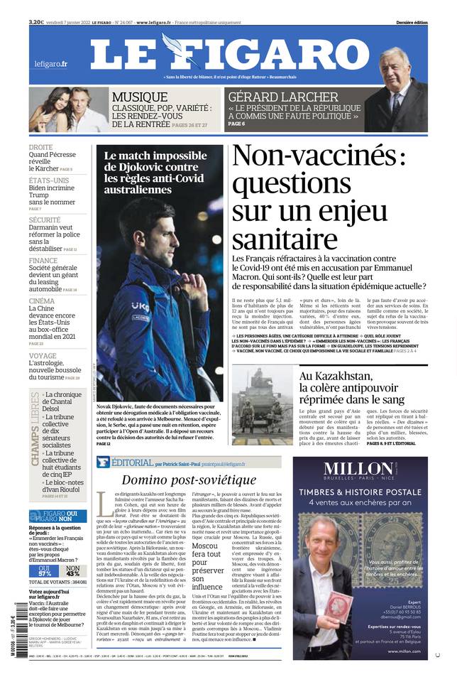 Le Figaro Une du 7 janvier 2022
